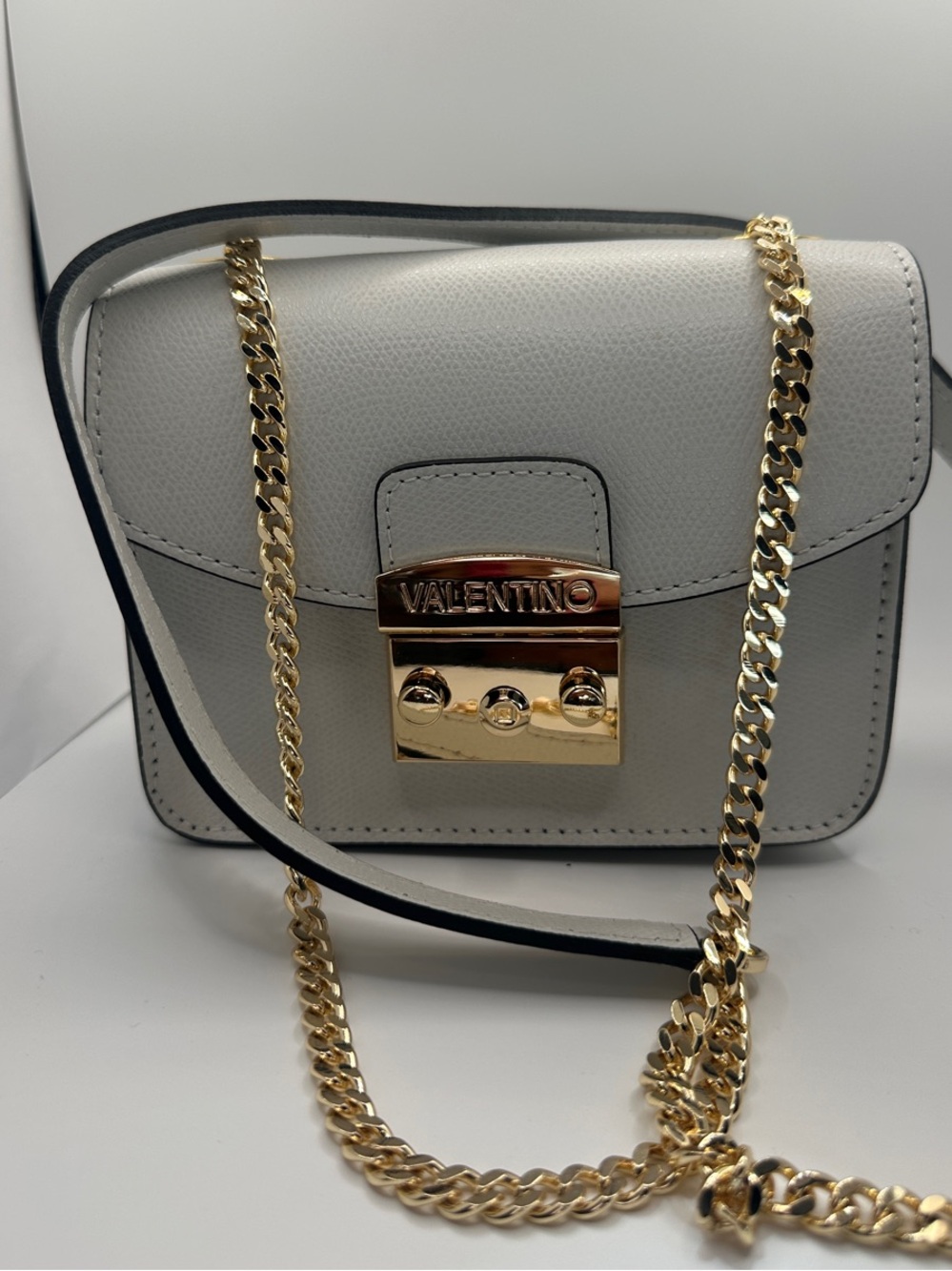 Valentino White Leather Crossbody with Gold Chain Hardware & dust bag